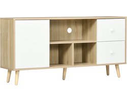 Tv-meubel voor televisies tot 45 inch- massief houten poten- Scandinavische stijl- 3 planken- 1 kastje- 120 x 30 x 60 cm