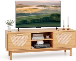 TV Meubel voor Televisies tot 55 Inch met 2 Lades en Bamboe Vlechtwerk