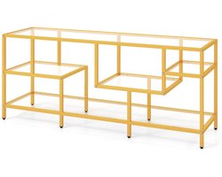TV-meubel voor televisies tot 65 inch – Consoletafel met Groot Blad en 4 Planken van Goudkleurig Gehard Glas