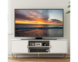 TV-Meubel voor TV tot 65 Inch – Lowboard 137 x 38 x 48 cm – TV-Kast met 2 Deuren en Opbergruimte – Voor Woonkamer – Wit