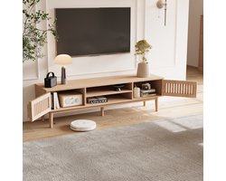TV-meubel voor tv's kleiner dan 65 inch, tv-meubel in landelijke stijl, 2 deuren, 2 planken, laag tv-dressoir, tv-meubel voor de woonkamer, houtkleur, 150x40x48cm