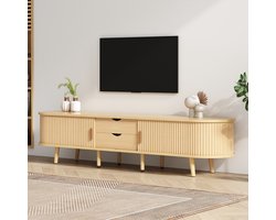 tv meubel - voor woonkamer - 170x40x42 cm - walnoothout - ovaal ontwerp met reliëf schuifdeuren en dubbele lade - 8 massief houten poten, 4 in hoogte verstelbaar - MDF