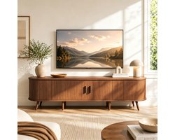 Tv Meubel Walnoot – 175 X 45 X 38 CM - Mid-Century Modern Design Met Opbergruimte En Ronde Hoeken Voor Woonkamer Slaapkamer En Hal