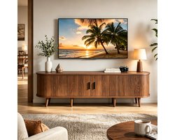 Tv Meubel Walnoot – 175 X 45 X 38 CM - Mid-Century Modern Design Met Opbergruimte En Ronde Hoeken Voor Woonkamer Slaapkamer En Hal