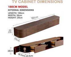 TV Meubel Wandgemonteerd Massief Hout 180cm – Moderne Zwevende Mediabank met Klepdeuren & Kabelbeheer – Ruime Opberg-TV Kast voor Woonkamer & Kantoor – Eiken Bruin – Medahomestore