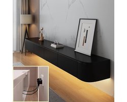 TV Meubel Wandmontage met LED Verlichting – Zwevend TV Kast 140cm – Modern TV Dressoir met Laden & Router Beugel – Hangend Lowboard voor Onder TV – Zwart Hoogglans – Sterk tot 200kg – Medahomestore