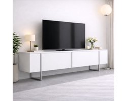 TV Meubel Wit Luxe 180x50x30 - Zilver Frame