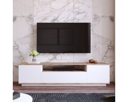 TV meubel wit met hout - eiken & wit - 180x44,6x44,5cm - tv meubel hout - tv meubel wit