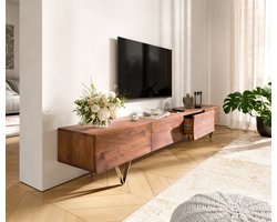 Tv-meubel Wyatt 220 cm acacia bruin 4 laden V-poot roestvrij staal