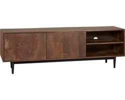 TV meubel York - Mangohout - Bruin - 150x50x40 cm (BxHxD) - Zwart Metalen Poten - Voorgemonteerd