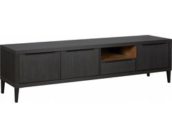 Tv Meubel Zwanenburg - Lamulux - Zwart/Teak - 192x52x48 cm (BxHxD) - 3 Draaideuren - 1 Lade