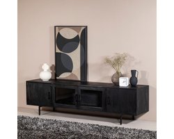 Tv-Meubel Zwart - Mangohout - 200x45x53cm - Tv-Meubel Luca - Giga Meubel