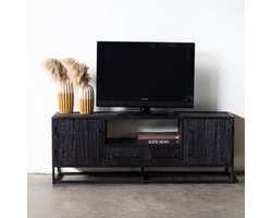 Tv Meubel Zwart - Mangohout - Metalen Frame - Pure Black M - Giga meubel