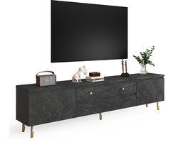 TV Meubel Zwart met Marmerlook – Industrieel – 175cm – Voor TV tot 75 inch – Met Opbergruimte en Lades