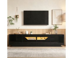Tv Meubel Zwart - Tv Kast - Tv Dressoir - Led - Hoogglans - Push To Open - App - Opbergruimte - Woonkamer - 180x40x45cm - 75 Inch - Zwart