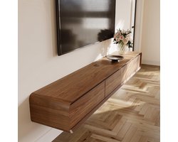 Tv-meubel Zwevend 160 cm Walnoot met 3 Klepdeuren en Kabelmanagement Hangend TV Meubel Wandkast Opbergruimte voor Woonkamer Donker Houtlook Mobili Bella