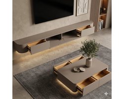 TV-meubel zwevend 180x20x24 cm – Wandgemonteerde TV kast met laden, moderne mediaconsole, lowboard met opbergruimte & kabelmanagement – Kaki – Furnitureland