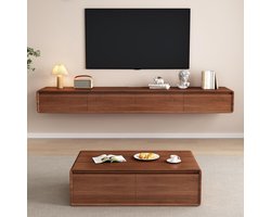 TV-Meubel Zwevend 200 cm Walnoot – Wandmontage TV Console met 2 Laden, 2 Klepdeuren, Kabelmanagement, Hangend Entertainment Center | Mobili Bella