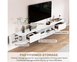 TV-Meubel Zwevend Modern van Massief Hout met LED-Verlichting – Wandgemonteerde Mediakast 180cm – Design TV-Meubel met Klepdeuren & Kabelbeheer – Witte TV-Kast voor Woonkamer & Kantoor | Medahomestore