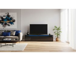 TV Meubel Zwevend of Staand Casa Velluto LuminaEdge 140 cm – Zwart Hoogglans TV Kast met LED Verlichting – Modern Design zonder Handgrepen – Softclose Deuren – Geschikt voor TV tot 65 inch – 140x35x30 cm