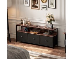 TV meubels - TV-kasten - Tv-meubel - kluisjes - RGB LED-lichtstrip - Drie PU-doek opberglades - Metalen frame - Houtnerfpatroon - Verstelbare poten - Grote opbergruimte - 108x29x57 cm - Vintage stijl - Zwart