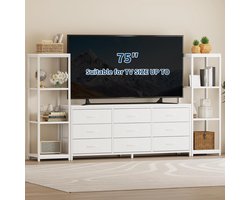 TV Meubels voor woonkamer en entertainmentcentrum - met 9 stoffen laden 2 opbergplanken - geschikt voor tv tot 76 inch - Wit