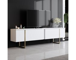 TV Meubels - Witte TV-Stand met Goud Melamine Gecoate Deeltjesbord - Afmetingen 180x30x50cm - Stijlvol en Duurzaam TV-meubel