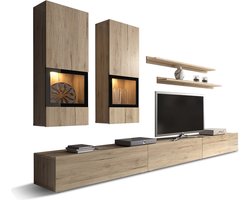 Tv-meubelset, 6 elementen, moderne stijl - ROSBAR 10 wandmeubel (San Remo + Zwart) Tv-kast van 270cm en 5 deuren