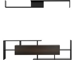 Tv-meubelset met bankje en wandplank - moderne stijl - 153,6 cm breed - zwart