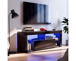 TV Opzetkast - Televisiekast Dressoir - Woonkamer Entertainment - Instelbare LED Verlichting - 140x35x50.5cm - Zwart