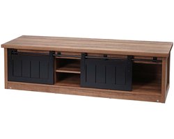TV-rek MCW-K75, TV-tafel TV-plank, schuifdeuren opbergvakken, hout-look industrieel metaal 43x150x40cm ~ bruin