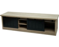TV-rek MCW-K75, TV-tafel TV-plank, schuifdeuren opbergvakken, hout-look industrieel metaal 43x150x40cm ~ natuurlijke kleur
