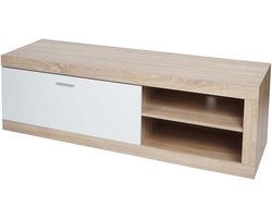TV-rek MCW-L33, TV-standaard TV-tafel lowboard TV-kast ladekast, hout 43x140x41cm opbergvak, eiken-look, wit
