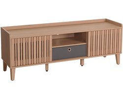 TV-rek MCW-M48, lowboard TV-meubel, schuifdeur 56x150x40cm ~ beige, lade grijs