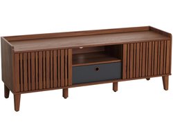 TV-rek MCW-M48, lowboard TV-meubel, schuifdeur 56x150x40cm ~ walnoot look, donkergrijze lade