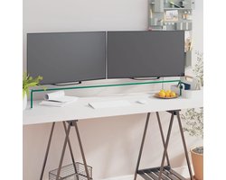 TV Stand / Monitor Verhoger Glas 110x30x13 cm – Gehard Glas 12 mm – Transparante Bureau Organizer & Gaming Monitor Riser – Mobili Bella