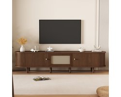 TV-standaard - 180 cm - Rattan Design en Ovaal - Verstelbare Poten - MDF - Walnoot
