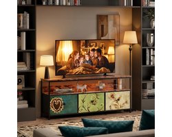 TV-Standaard, LED TV-Standaard, Hoge TV-Kast, TV-Standaard Opbergruimte, 3 Stoffen Lades, Geïntegreerde Opbergoplossingen, Geoptimaliseerde Kijkervaring Verbeterde Esthetiek (Kleurrijk,137 cm)
