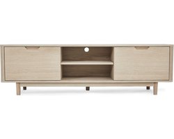 TV-tafel - Mediastandaard - Televisieconsole - Massief eiken en fineer - Duurzaam, verfijnd, voldoende opbergruimte - 45 cm x 180 cm x 52 cm
