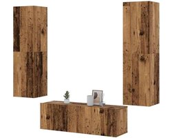 TV wandkasten hout - Dressoir woonkamer - Opbergen woonkamer - Oude houtlook design - 100 x 30 x 110 cm