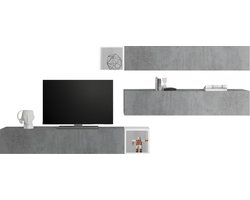 TV-wandmeubel Balvin in hoogglans wit met grijs beton