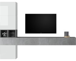 TV-wandmeubel Berlin in hoogglans wit met grijs beton