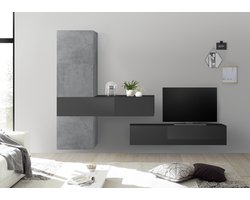 TV-wandmeubel Bruno in hoogglans grijs met grijs beton