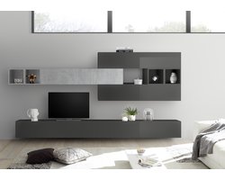 TV-wandmeubel Davos in hoogglans grijs met grijs beton