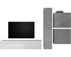TV-wandmeubel Hodor in hoogglans wit met grijs beton