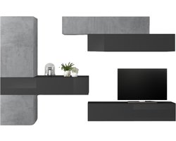 TV-wandmeubel Mars in hoogglans grijs met grijs beton