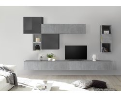 TV-wandmeubel Pedro in grijs beton met hoogglans grijs