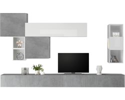 TV-wandmeubel Pedro in hoogglans wit met grijs beton