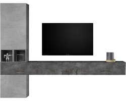 TV-wandmeubel set Berlin in grijs beton met Oxid
