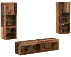 Tv-wandmeubel | TV-kast | Televisiekast met LED-striplichten 6 pcs Oud Hout Bewerkt hout